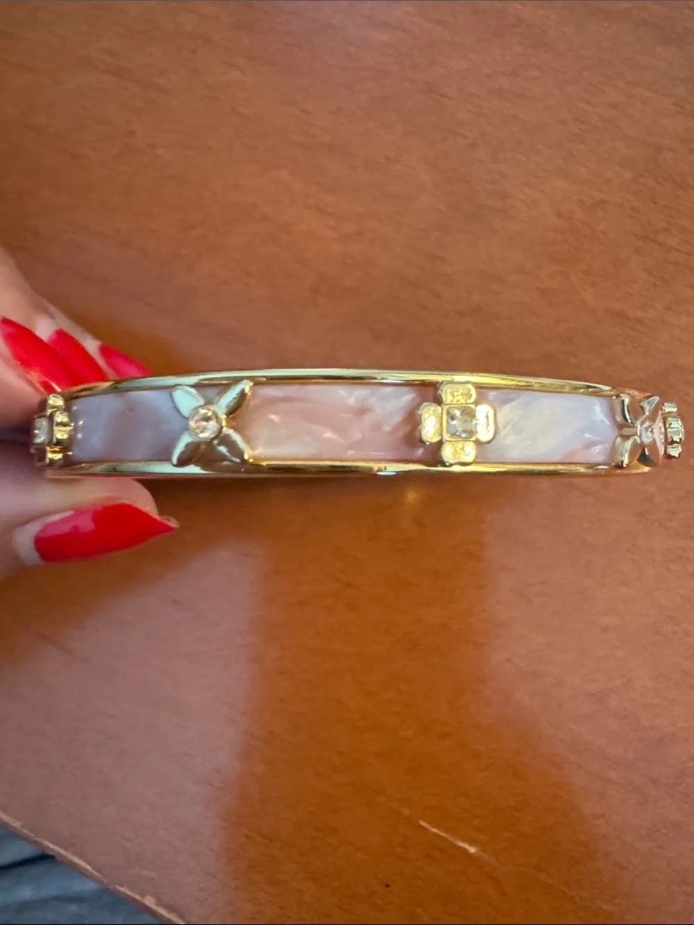 Kate Spade Heritage Bloom Blush Pink Gold Enamel Hinged Bangle $149
